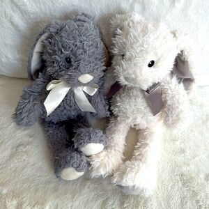Set of 2 Bunny Rabbits Lovey Rattle Crinkle Ears Plush Toy